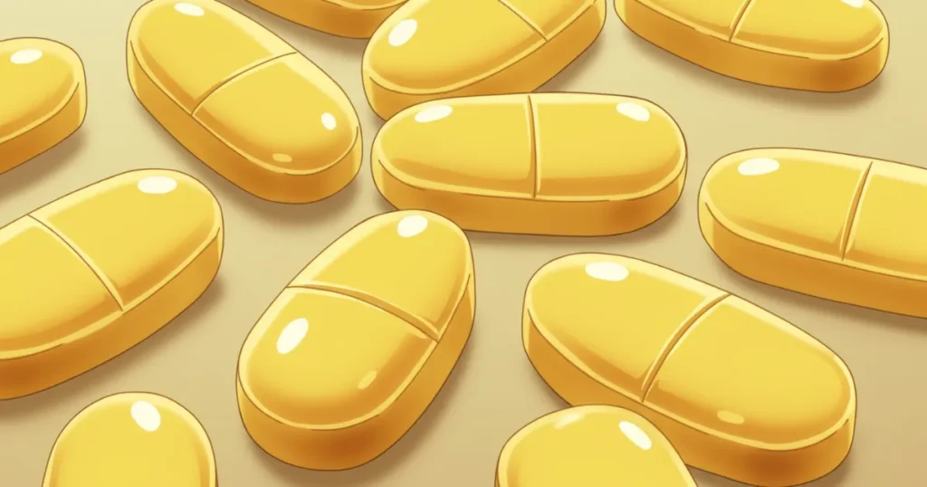 EDに効果のある黄色い錠剤が描かれたイラスト
