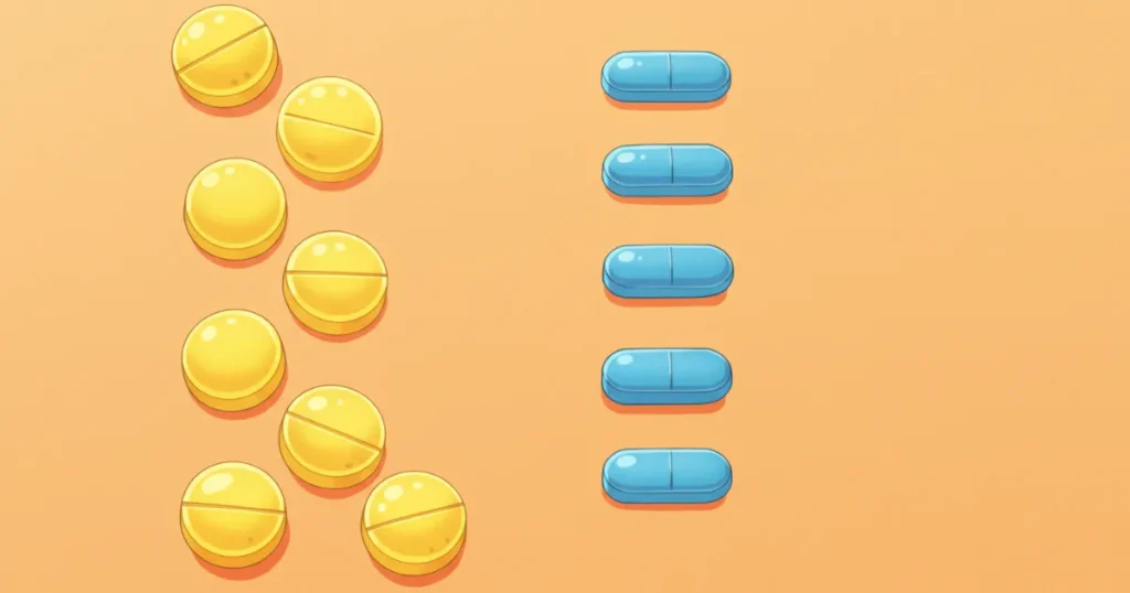 EDに効果が見込める黄色と青色の錠剤が並んでいるイラスト