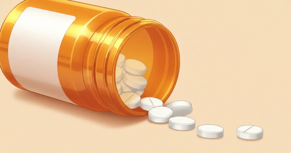 EDに効果が見込める錠剤がボトルからこぼれているイラスト
