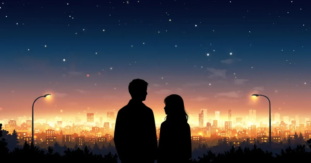 夜景を眺める男女のイラスト