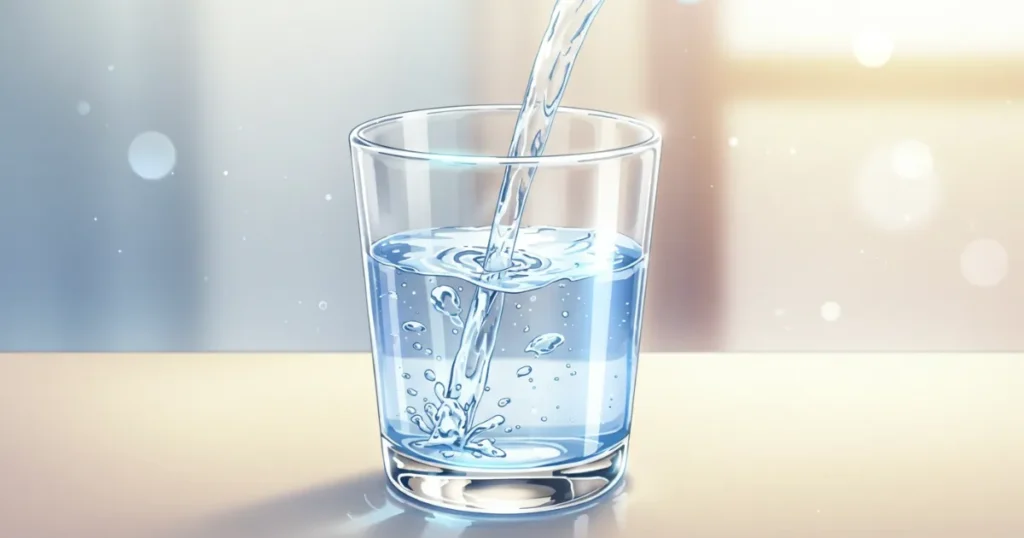 透明なコップに水が注がれているイラスト