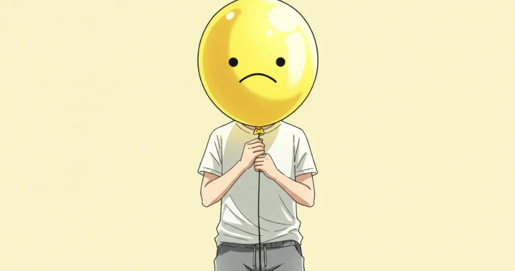 風船を持って立っている男性のイラスト