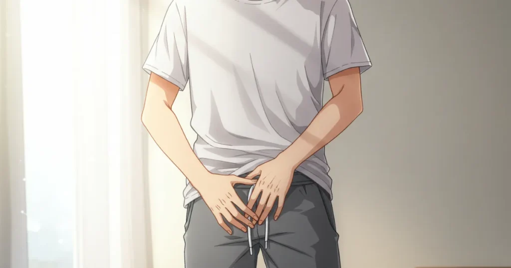 EDに悩んでいる男性が立っているイラスト