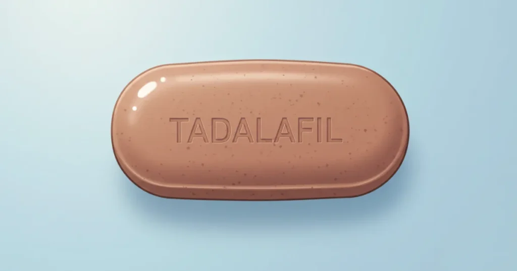 TADALAFILと書かれた茶色い錠剤のイラスト