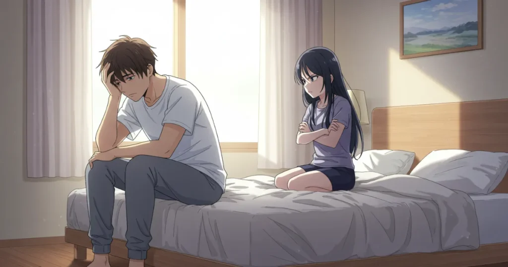 EDの男性を睨んでいる女性のイラスト