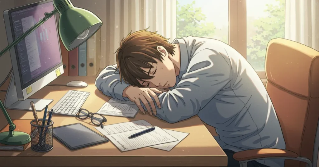 仕事で疲れてそのまま眠っている男性
