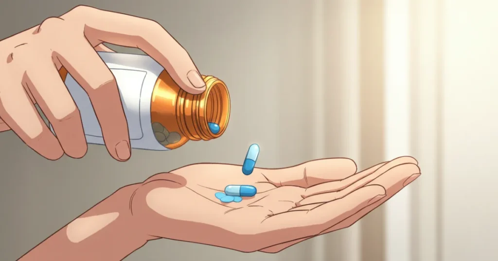 女性がいきやすくなる薬を飲もうとしている人の手