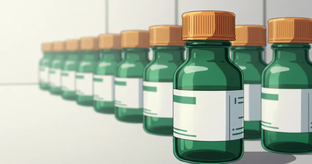 EDに効果が見込める薬の瓶が並んでいるイラスト