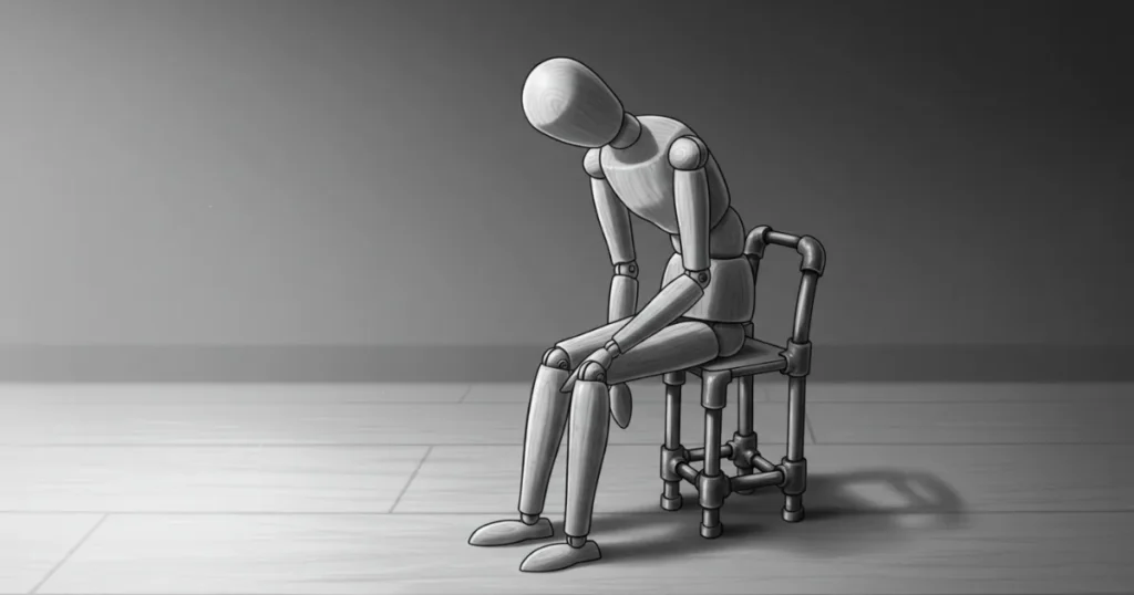 木の人形が座っているイラスト