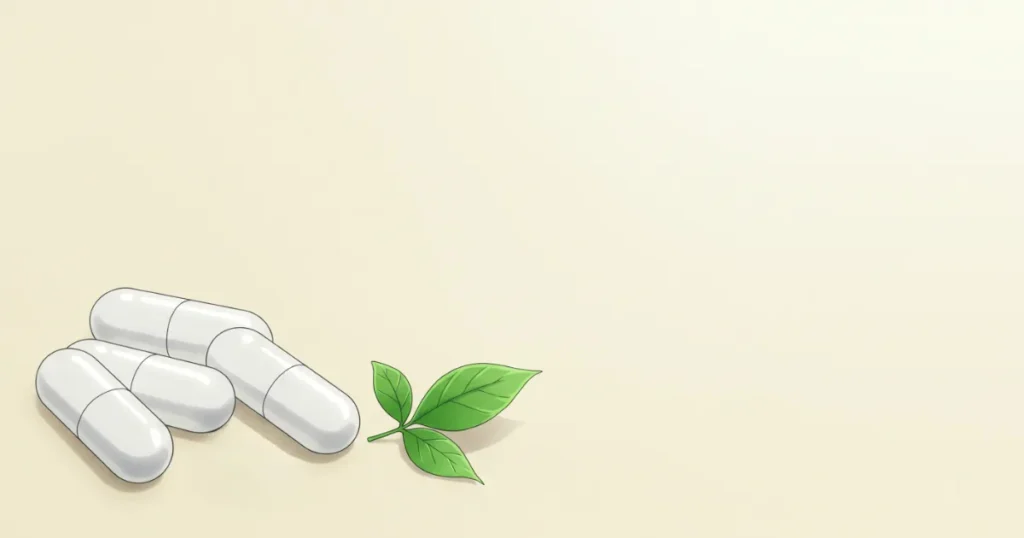 EDに効果が見込める薬が植物と並んでいるイラスト