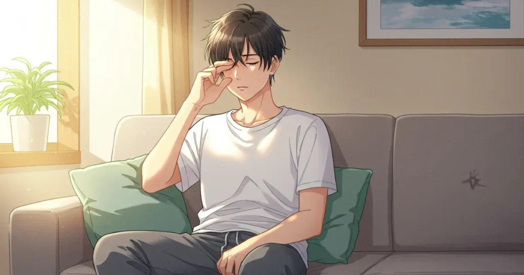 妻だけEDの男性が悩んでいるイラスト