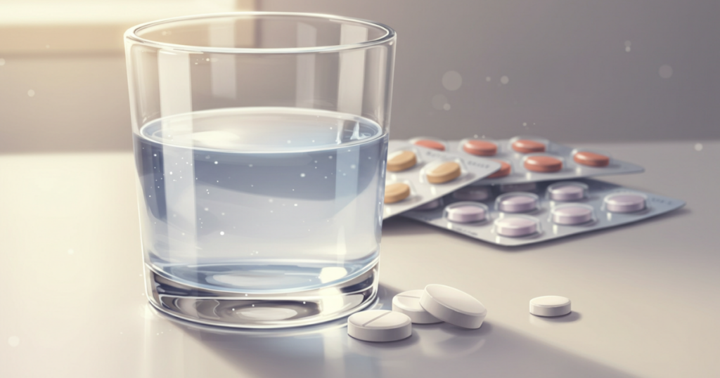バリフとガマグラの錠剤イメージと飲み水