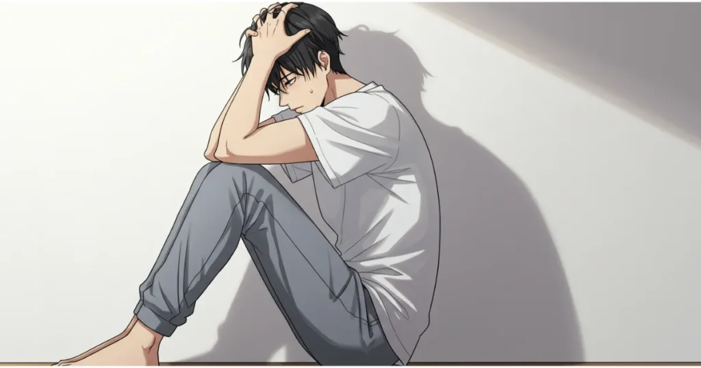 20代のEDの男性が悩んでいるイラスト