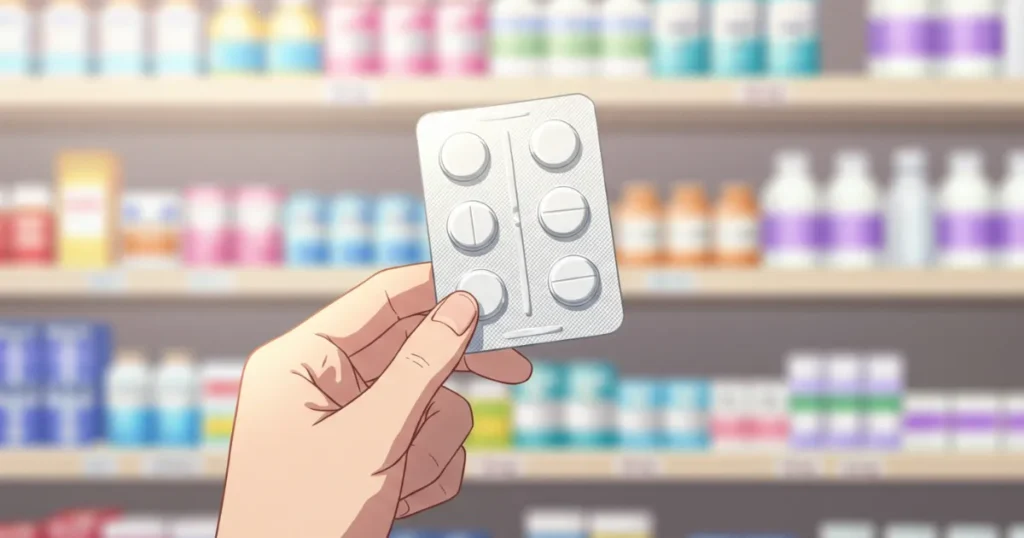 EDに効果が見込める白色の薬を持っているイラスト