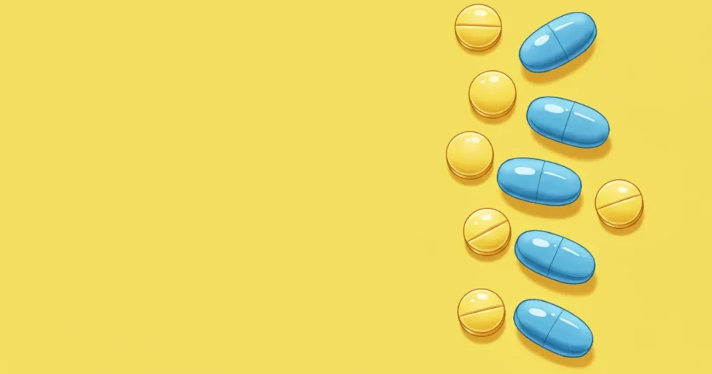 EDに効果が見込める黄色と青色の薬のイラスト