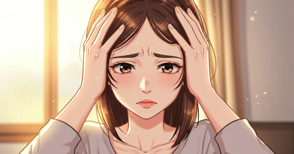 バイアグラについて悩んでいる女性のイラスト