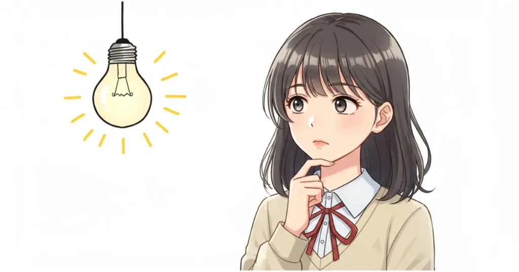電球を見つめている女性のイラスト