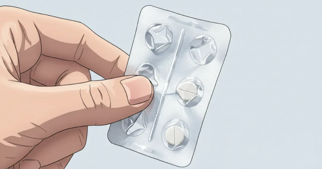EDに効果が見込める薬をPTP包装から取り出そうとしているイラスト