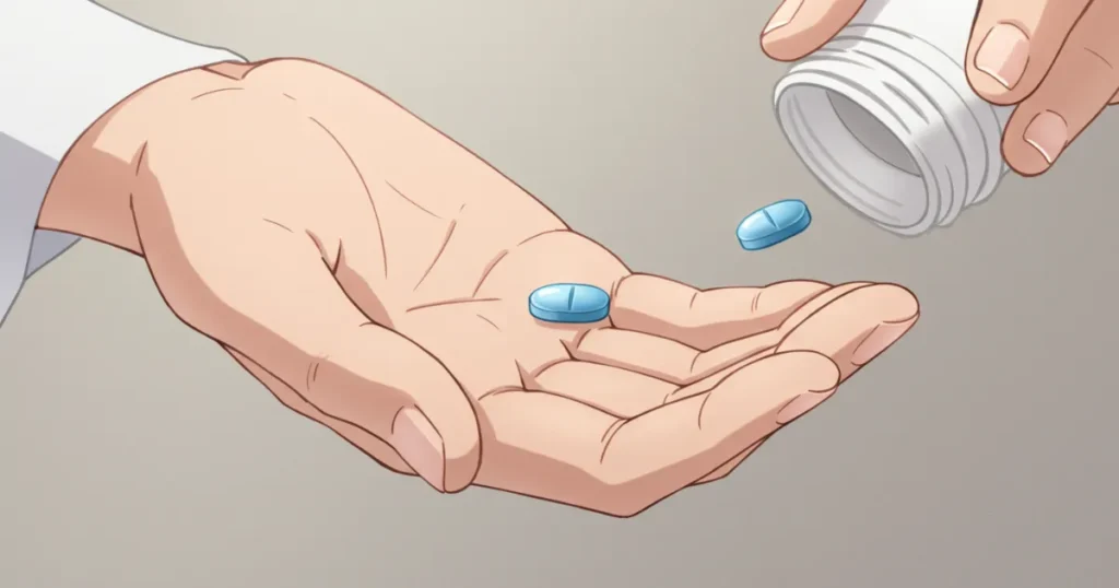 EDに効果が見込める薬をボトルから取り出しているイラスト
