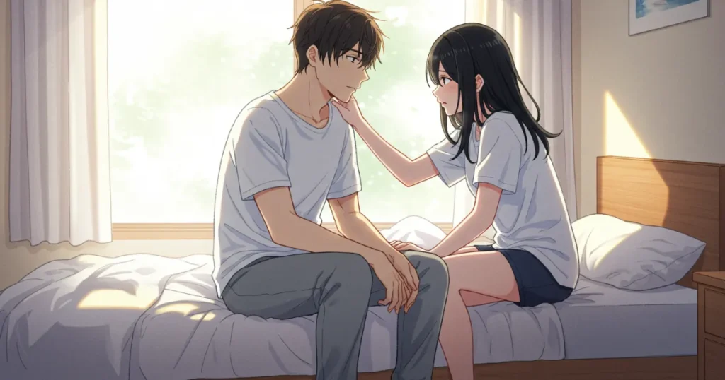 EDの男性を励ます女性のイラスト