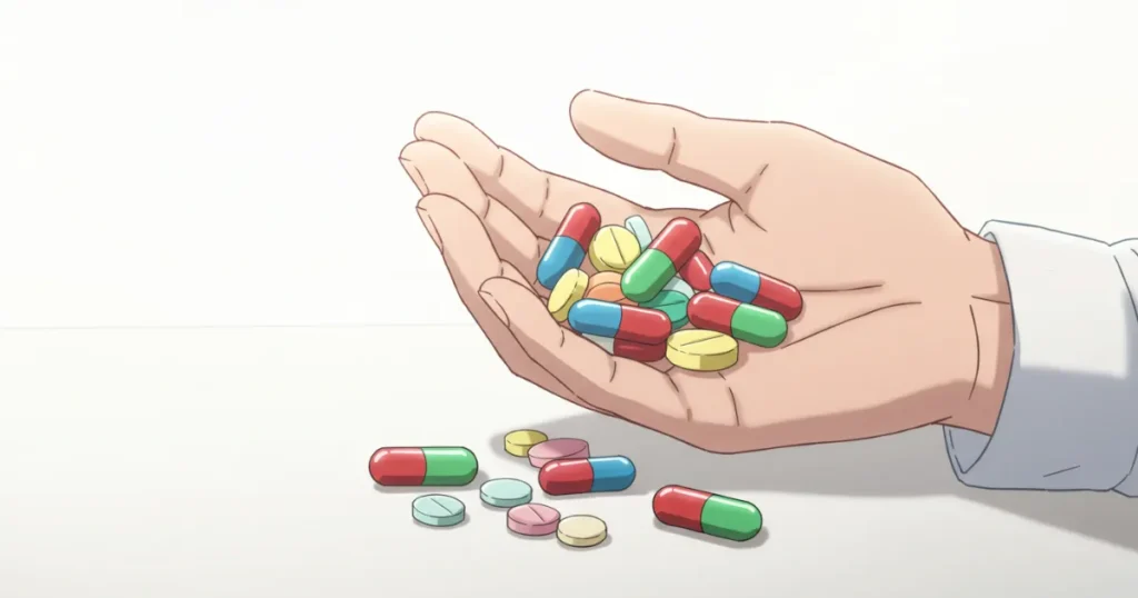 EDに効果が見込める薬を手のひらに乗せているイラスト