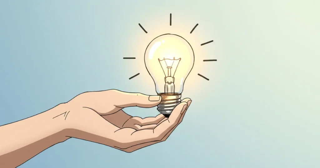 点灯している電球を持っているイラスト