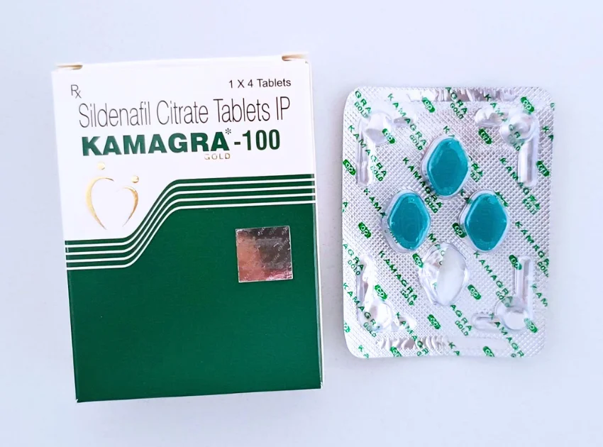 カマグラゴールド(KAMAGRA GOLD)100mgの箱と1錠使用済みのシート