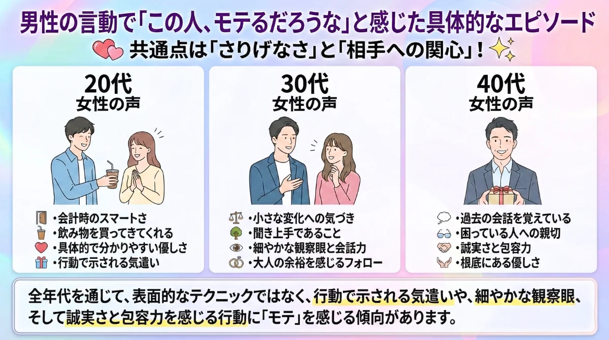 男性の言動で「この人、モテるだろうな」と感じた具体的なエピソード