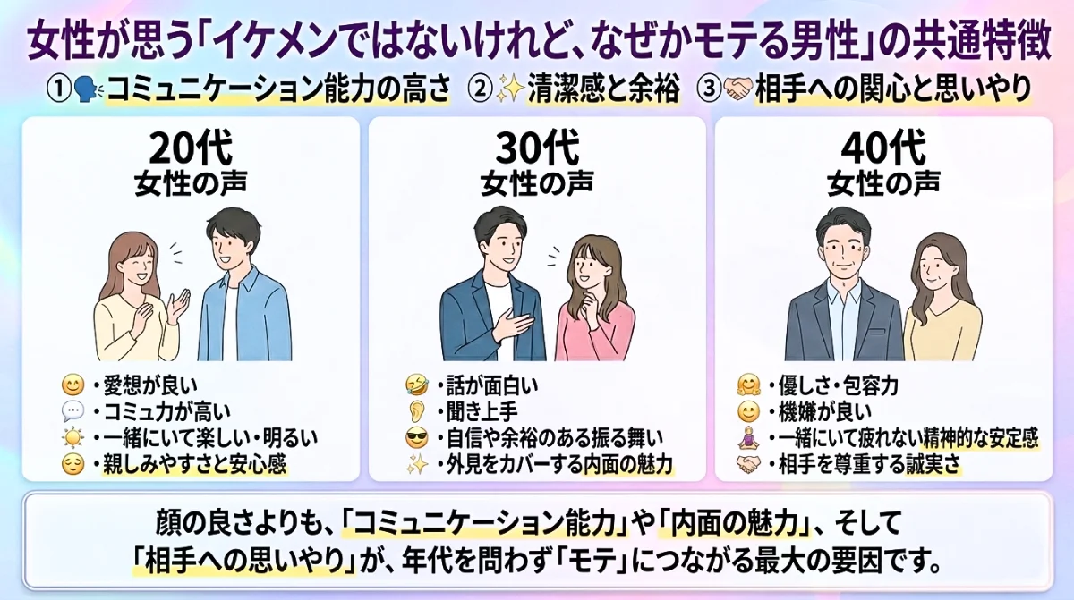 女性が思う「イケメンではないけれど、なぜかモテる男性」の共通特徴