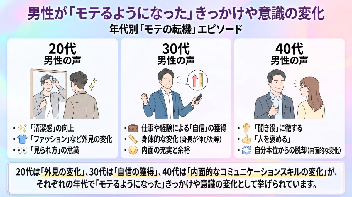 男性が「モテるようになった」きっかけや意識の変化