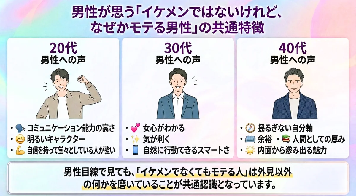 男性が思う「イケメンではないけれど、なぜかモテる男性」の共通特徴