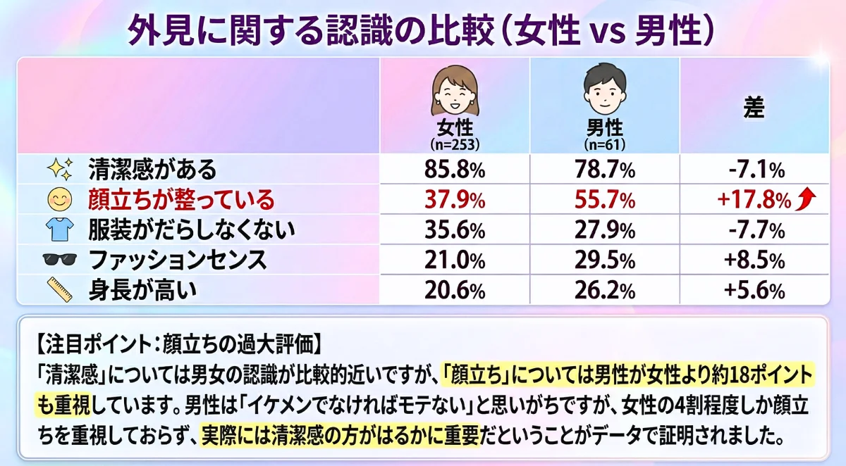 外見に関する認識の比較