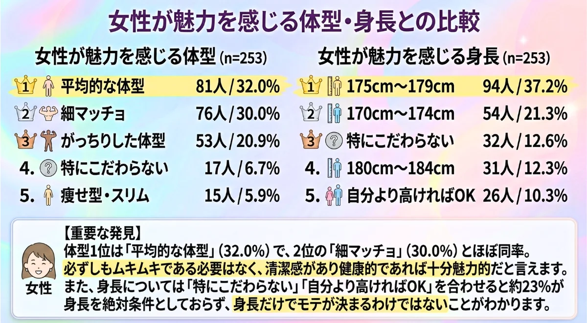 女性が魅力を感じる体型・身長との比較