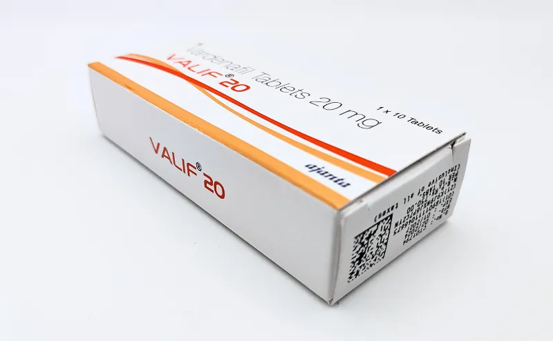 バリフ（VALIF）20mgの箱の側面を中心に撮影した写真